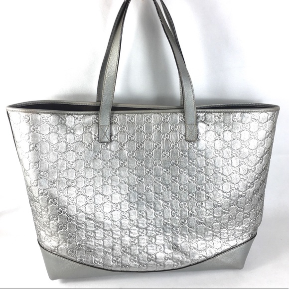 💎HUGE PLATINUM GUCCI LEATHER TOTE - Picture 3 of 16